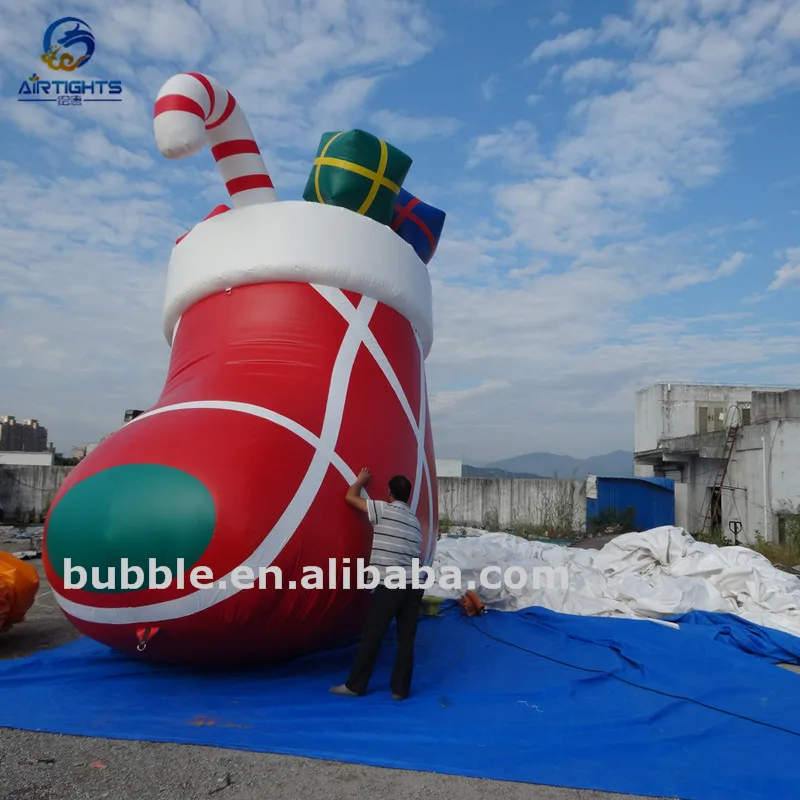 Hot Sale Giant Red Inflatable Christmas Sock With Candy Cane Christmas Boot Air Balloon