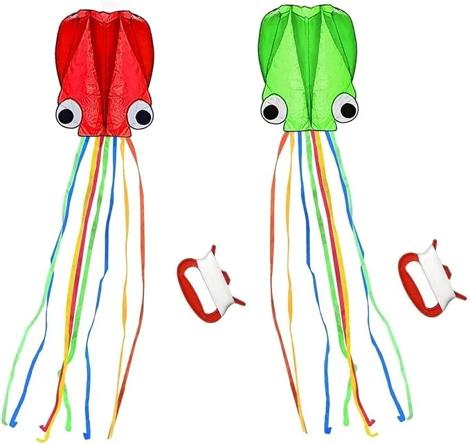 Large 3D Octopus Kite with Long Tail Easy-to-Fly Nylon Kites Flying for Kids for Outdoor Sports and Beach Flying Toys