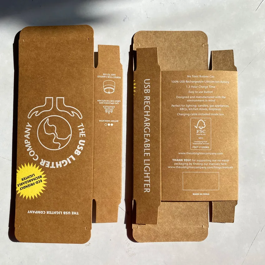 Biodegradable Custom Cardboard Kraft Paper Box For Usb Rechargeable Lighter Packaging