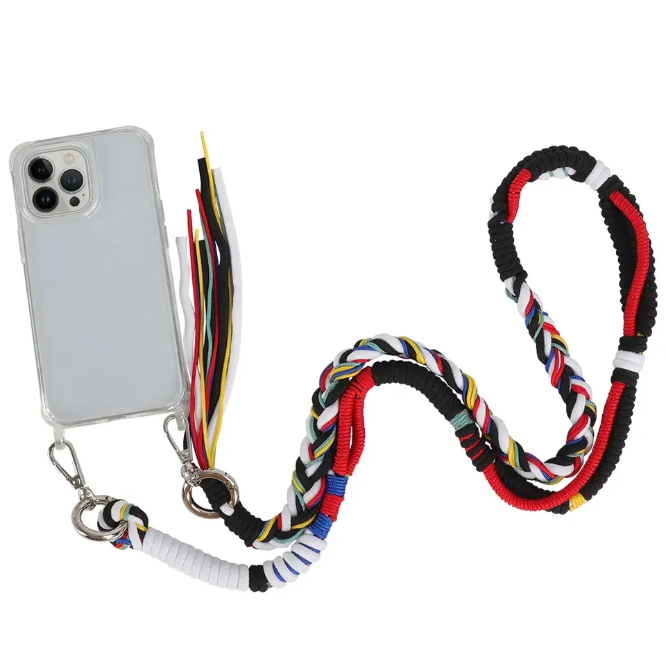 Handmade mobile phone straps thick knitting smartphone cou lanyard macrame crossbody paracord shoulder braided phone charm strap