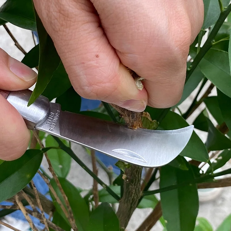 Multi Functional Folding Wooden Handle Stainless Steel Knife Plant Fruit Grafting Knife For Garden Camping