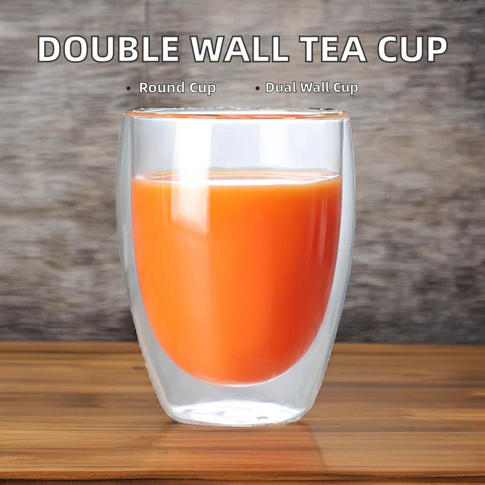 High Borosilicate 12oz 16oz Double-Walled Glass Tea Cups Tea Cups & Saucers with High Durability