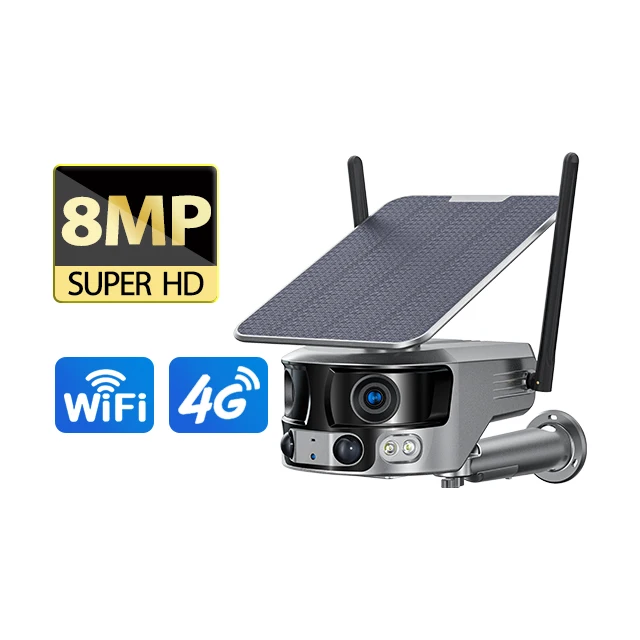 Enxun Wifi Outdoor Security Camera 180 View Angle Panoramic Humanoid Detection Auto Tracking CCTV 4K 4G solar camera