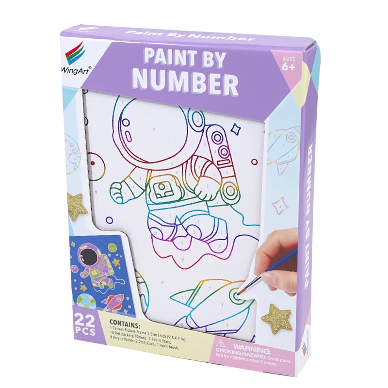 Premium 8 Color Acrylic Paint Set Cartoon Space Themed Oil Painting Kit on Canvas for Kids Includes Wooden Frame