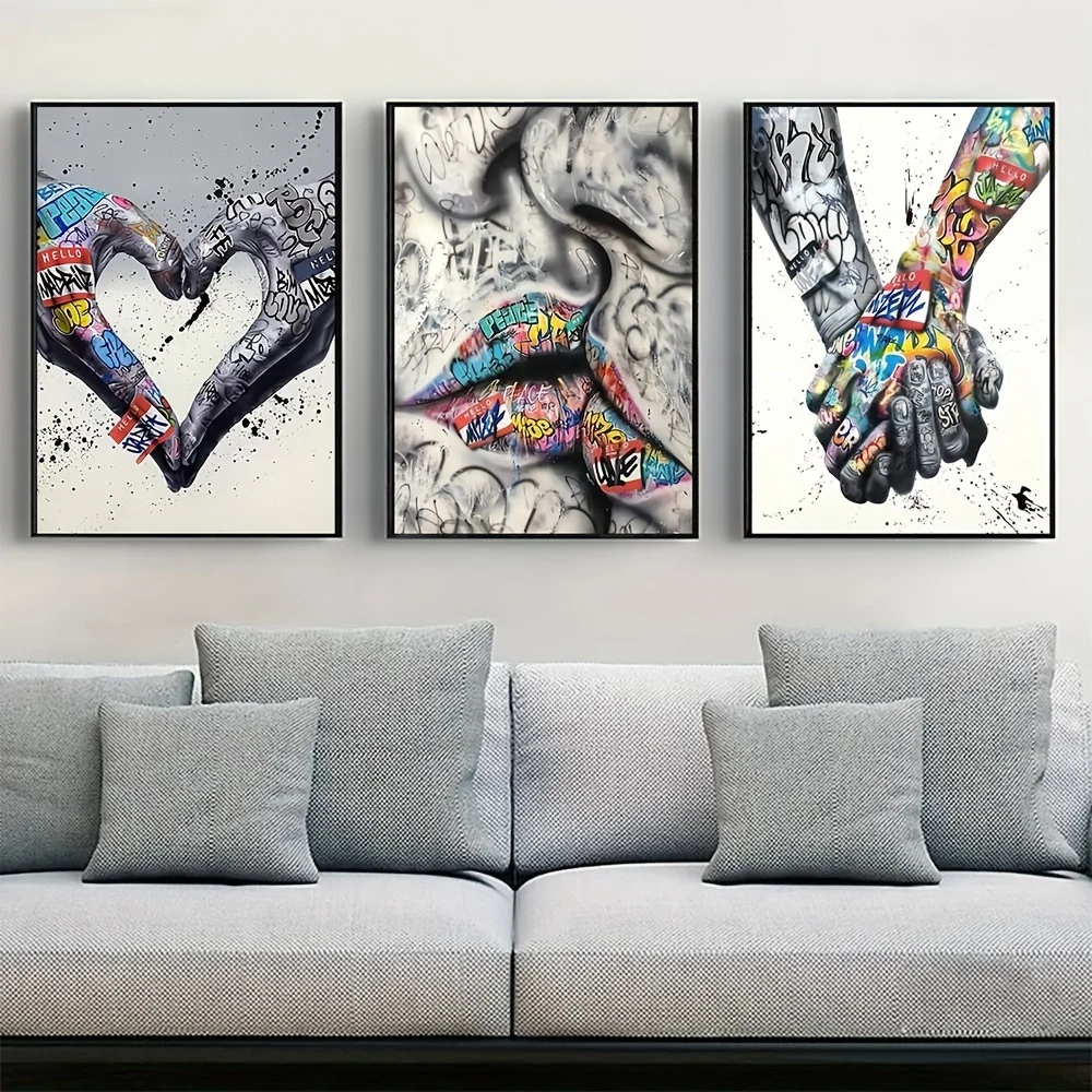 SQ couple lovers street art painting graffiti kissing home decor pop art canvas prints poster painting picture