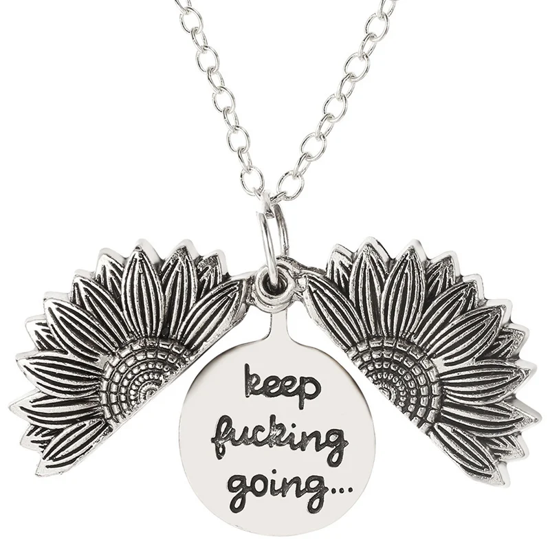 Wholesale Custom Design Women Gold You Are My Sunshine Openable Locket Sunflower Pendant Necklace