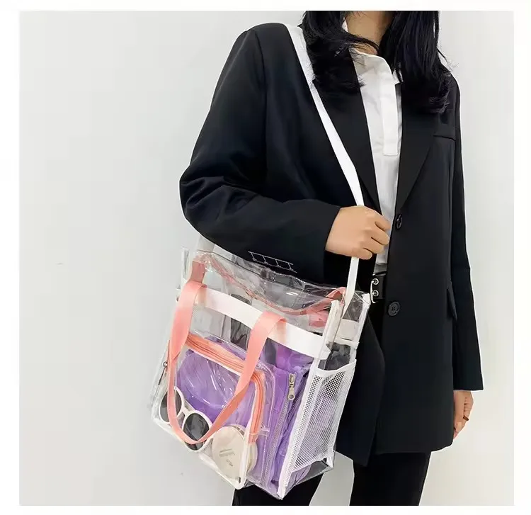 Cheap Fashion Stylish Waterproof Transparent pvc shoulder bagTravelling sling bag portable shopping tote bag for girl