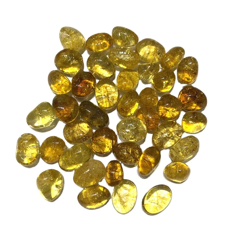 2021 Customizable Decoration Yellow Burst Stone Tumbled Yellow Quartz for Energy Feng Shui