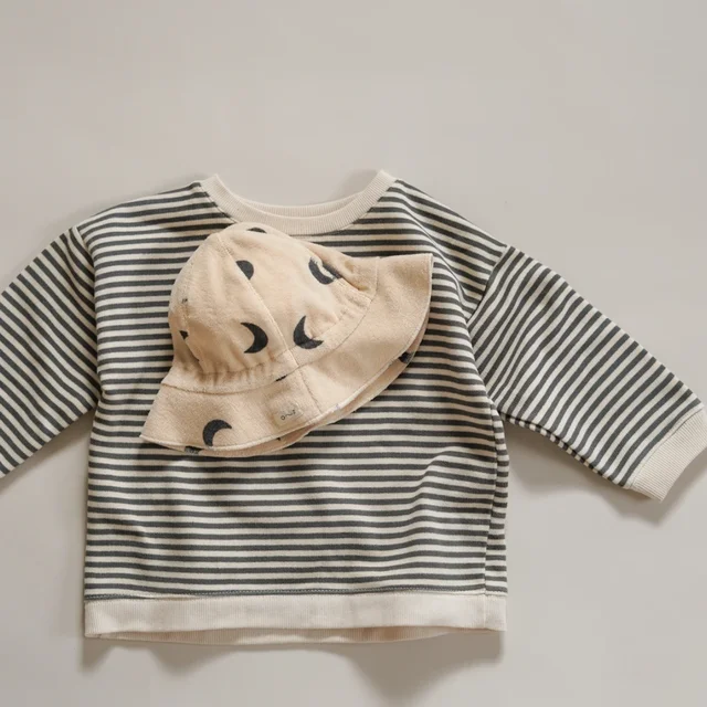  factory spring autumn cotton Boys Girls Stripes french terry Sweatshirt knit Loose long sleeve Kids