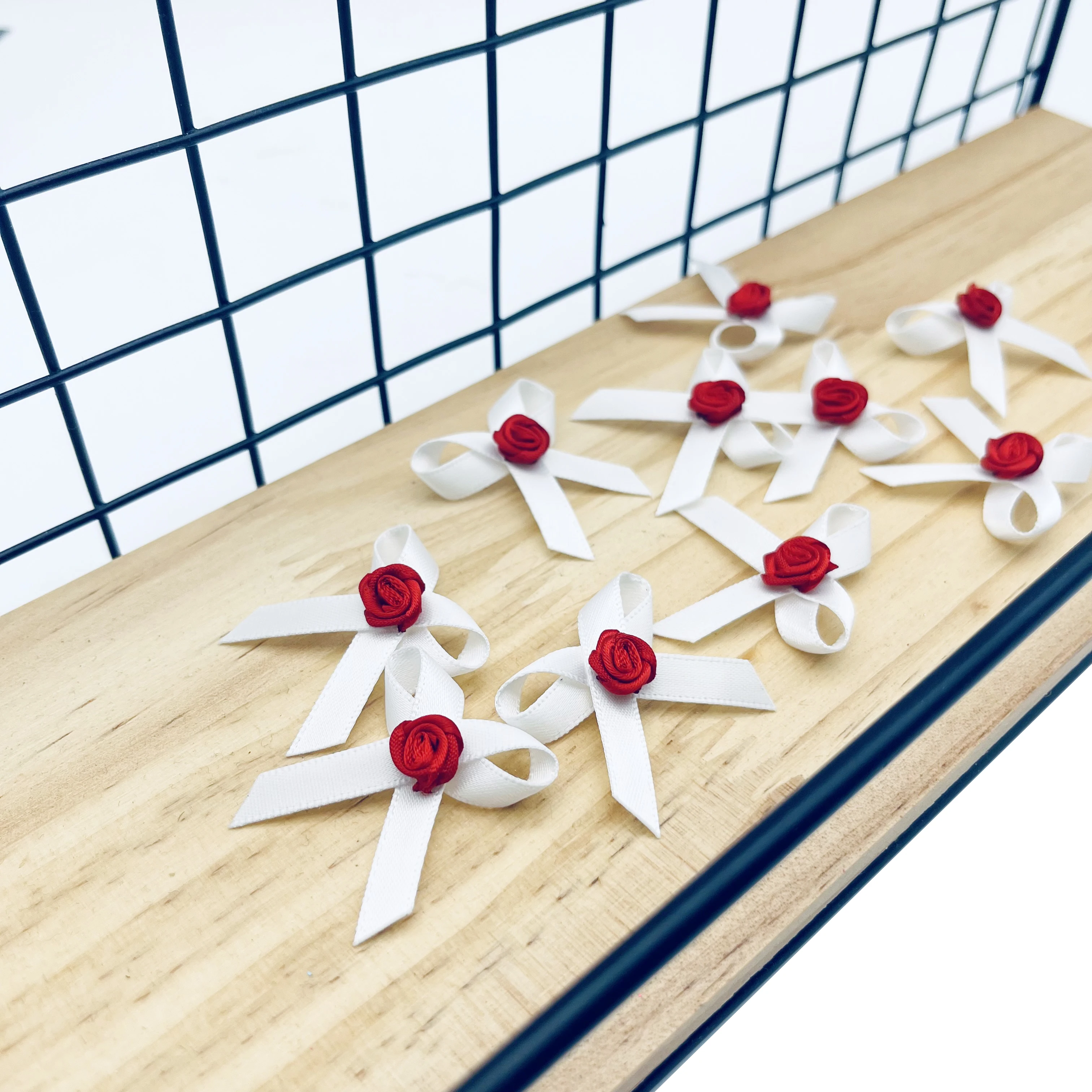 E-Magic Diameter 1.2 Cm  Polyester Mini Ribbon Flower Rose With Butterfly Shape Satin Ribbon bow for Clothing D I Y Accessories