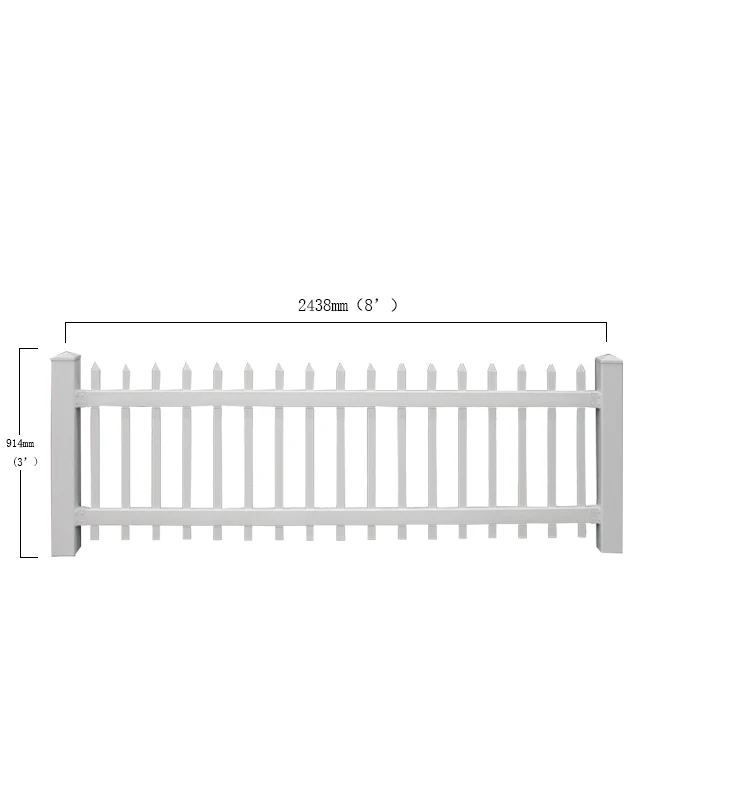Customized  Size and Style White PVC Garden Picket Fence