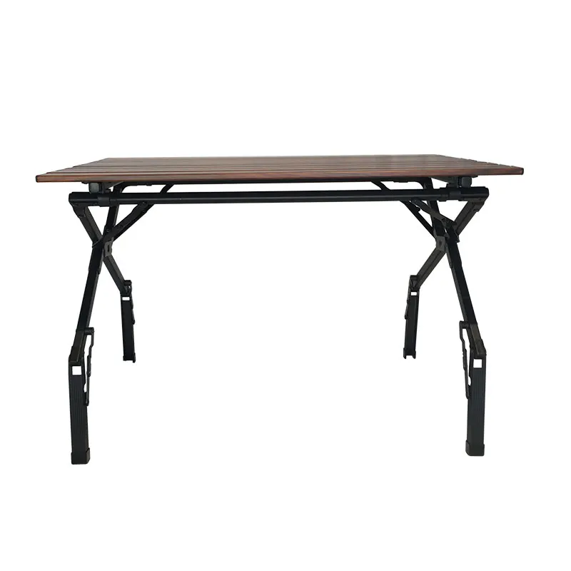 OnwaySports Outdoor Height Adjustable Portable Aluminum Wood Roll Egg Folding Picnic Camping Table