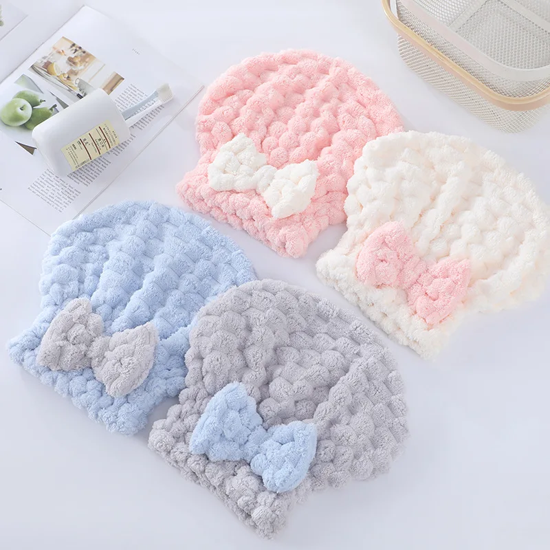 Wholesale Cloud Coral Velvet Bow Princess Dry Hair Cap Thickened Quick Drying Water Absorbing Shower Cap Cute Dry Hair Cap