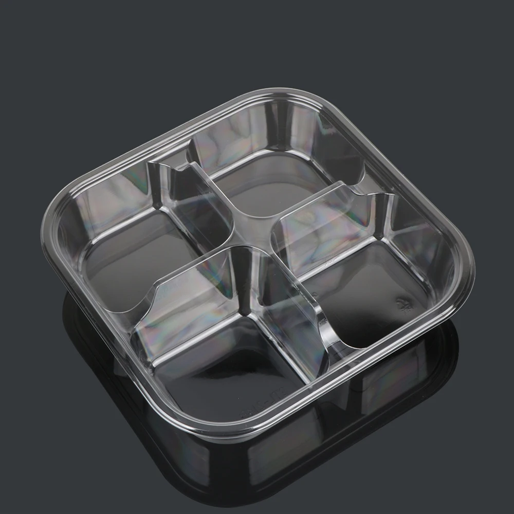 Одноразовый секционный квадратный черный пластиковый прозрачный контейнер с крышкой