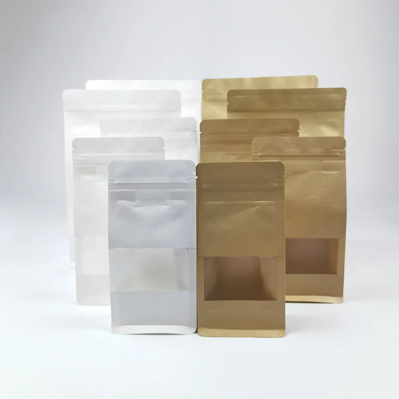 Matte Clear Window Craft Flat Bottom Zip Lock Stand Up Pouches/coffee Food Packaging/kraft Paper Packing Bags