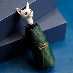 Cat Head Handle Quality Promotional Gifts 5 Fold Mini Pocket Women Umbrella