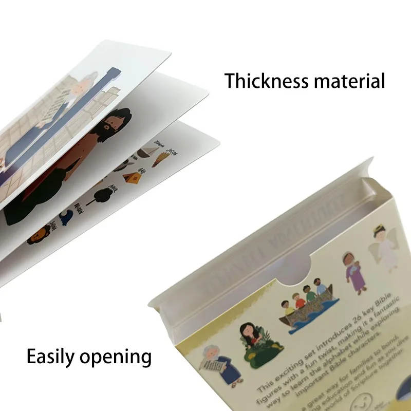 Custom Printing Eco Friendly Paper Kids Learning Game A To Z Adventures Bible Characters Alphabet Flash Cards With Wooden Block