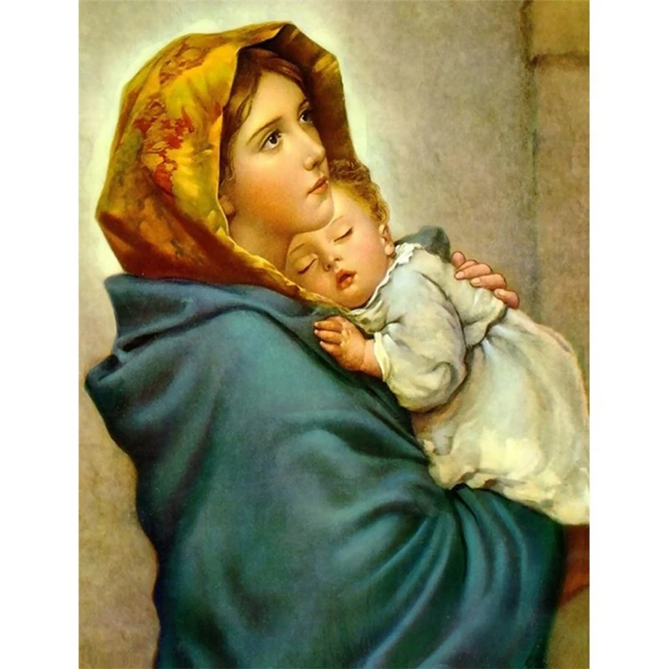 Алмазная живопись, картина по номерам с Мэри и малыш, полная выкладка из квадратных и круглых страз, 5D, для творчества