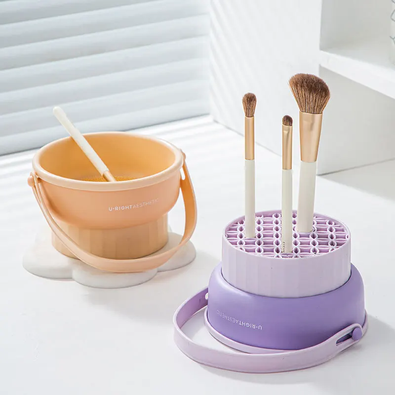 New Design Foldable Makeup Brush Cleaner And Dryer Cup Silicone Makeup Brush Cleaner Bowl Cosmetic Brush Holder