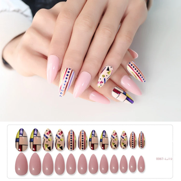 New Design Customised Press On Nails 24 Pcs Long Mix And Match Pointed Coffins Gel Tips Nails