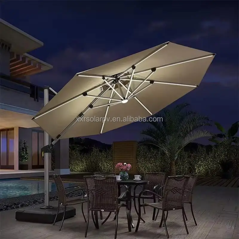 Outdoor umbrella model 70W 18v Custom Solar Panel Umbrella design Charger for Power Supply on outdoor restaurant, balcony, yard