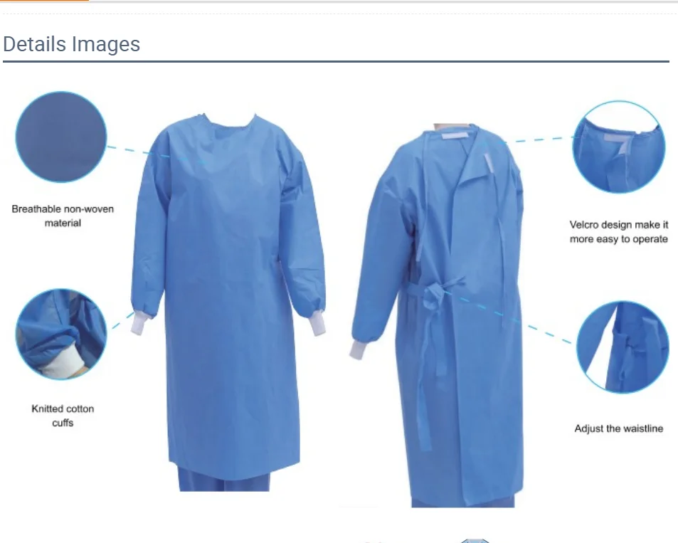 medical surgical gown sterile Level 3 510K SMS/SMMS /PP PE all size