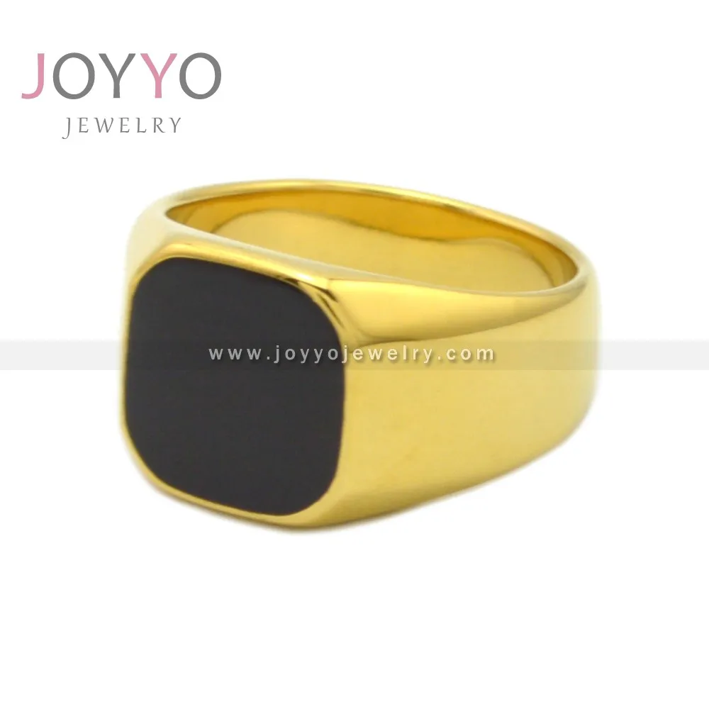 High quality men ring black enamel custom gold plated stainless steel black dripping glue ring