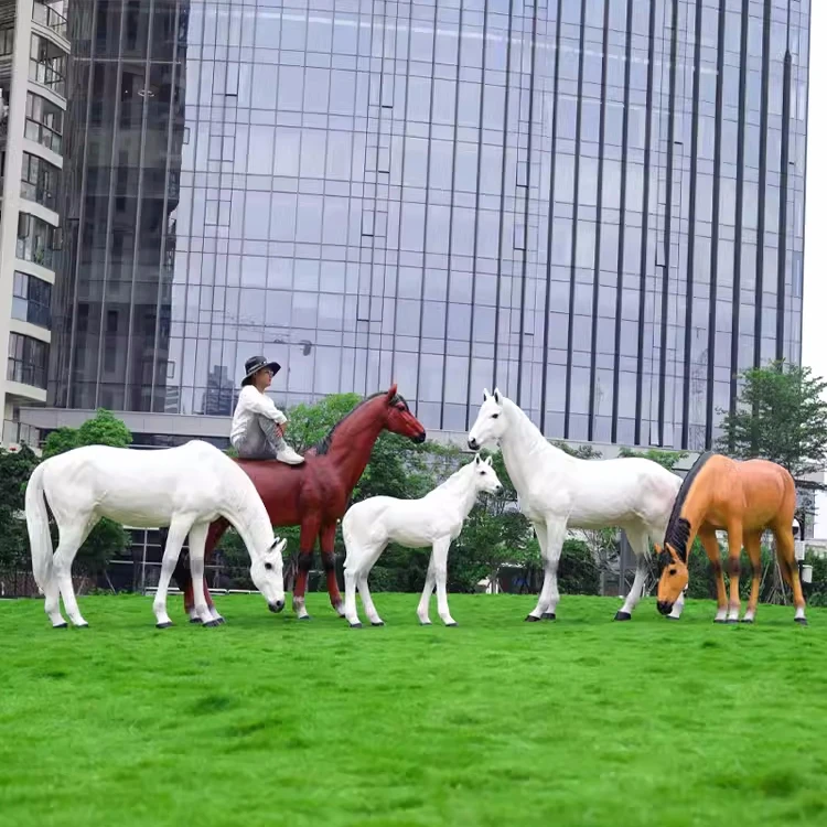 F014  Life size fiberglass horse sculpture statue for large outdoor public garden landscape scenic lawn decoration