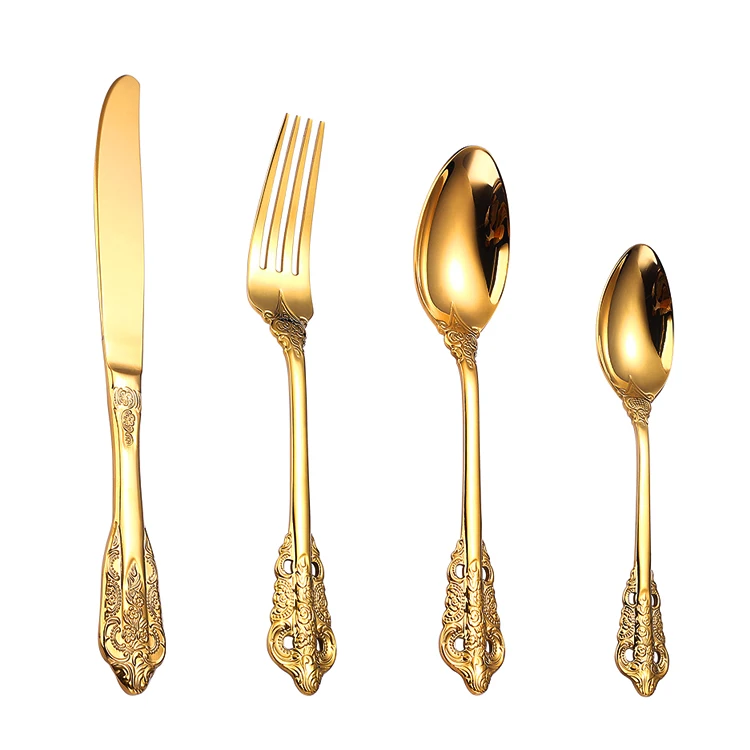 Royal Luxury 18/10 Stainless Steel Silver Gold Cutlery Set For Wedding Light luxury tableware set