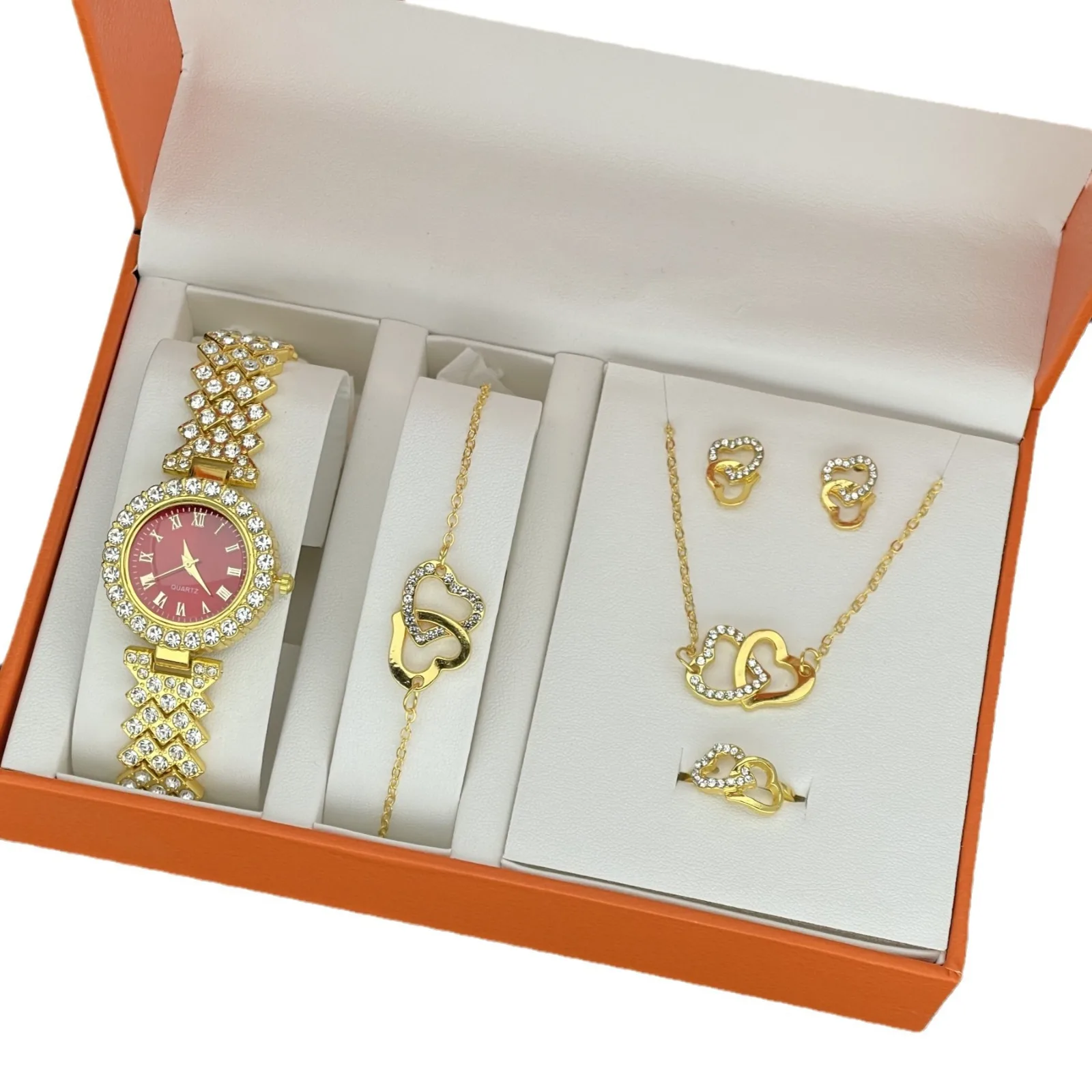 MOSSANYSTAR Luxury Quartz Watch Jewelry Set fashion Women Crystal RhinestoneWatches Bracelet Earring Necklace Set