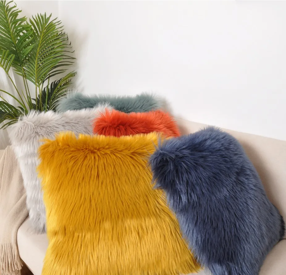 OEM furry bedding high pile decorative faux fur pillows cushion cover