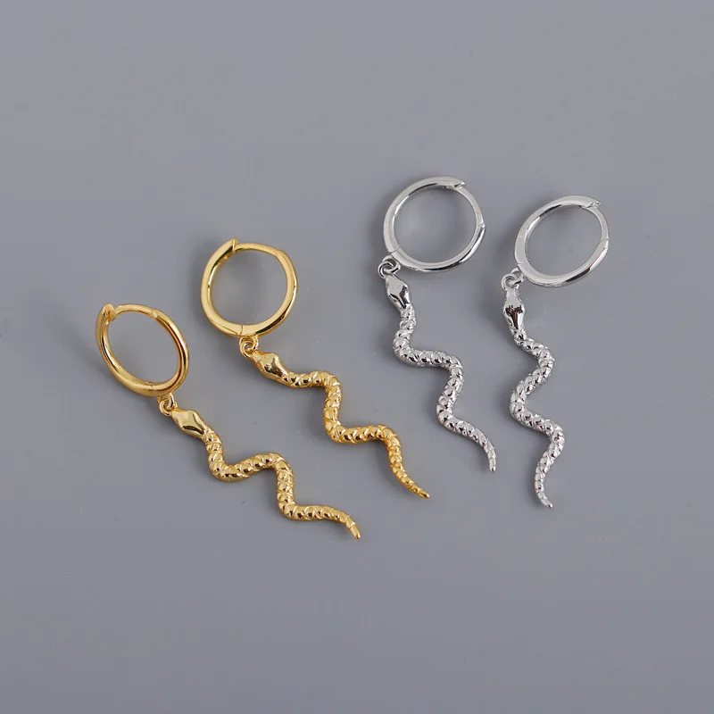 Punk Genuine 100% 925 Sterling Silver Long Bohemian Snake Drop Earrings for Fashion Women Party Animal Jewelry Gift