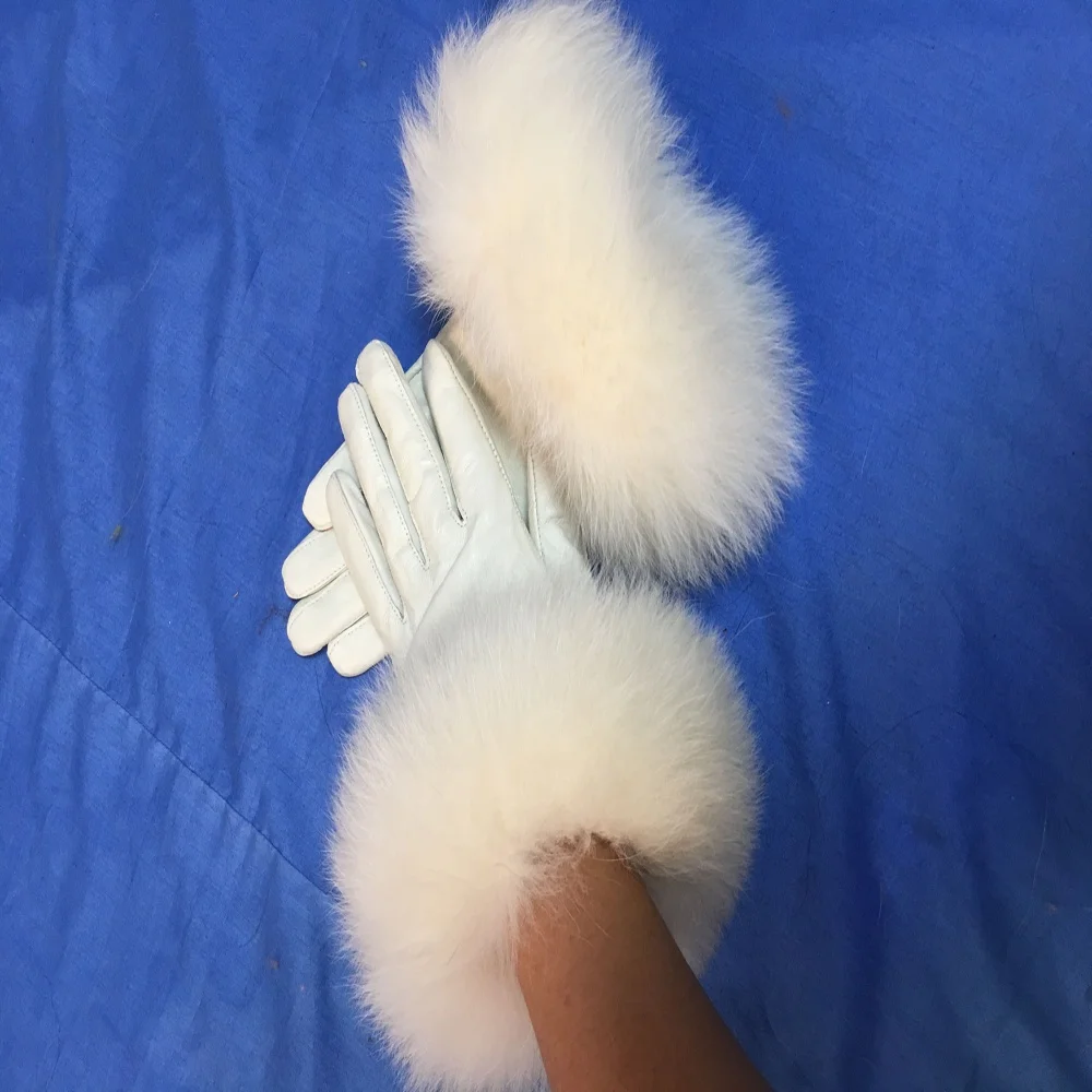 Hot Sale Fashion Ladies Genuine Leather Gloves  Winter Thick Ladies Fur Gloves