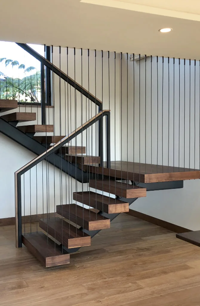 ECT 2023 Hot Sales Solid Wood Straight Stair Double Plate Beam Staircase Design