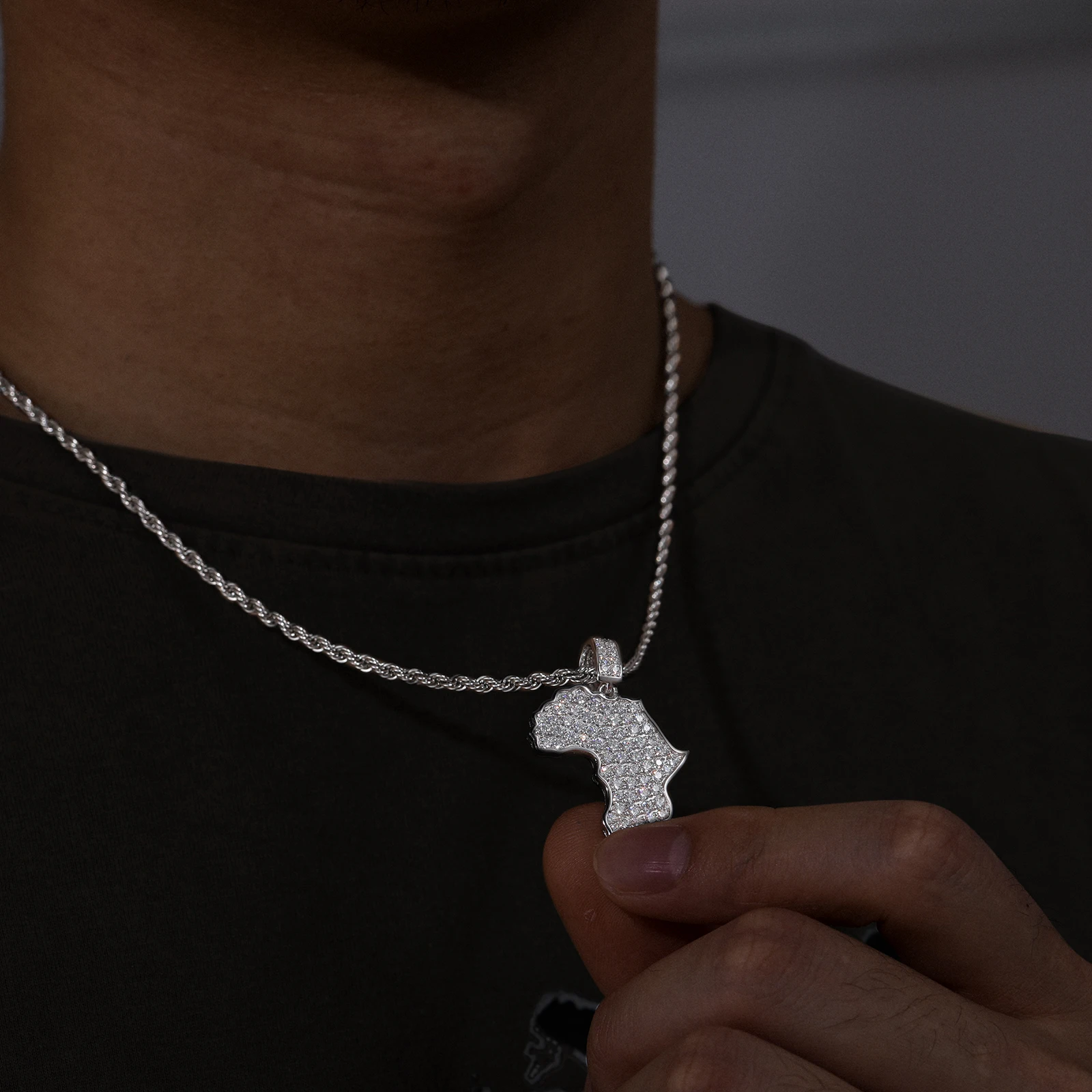 Wholesale Hip Hop Jewelry White Gold Plated 925 Sterling Silver VVS Moissanite Diamond Iced Out Africa Map Pendant For Men