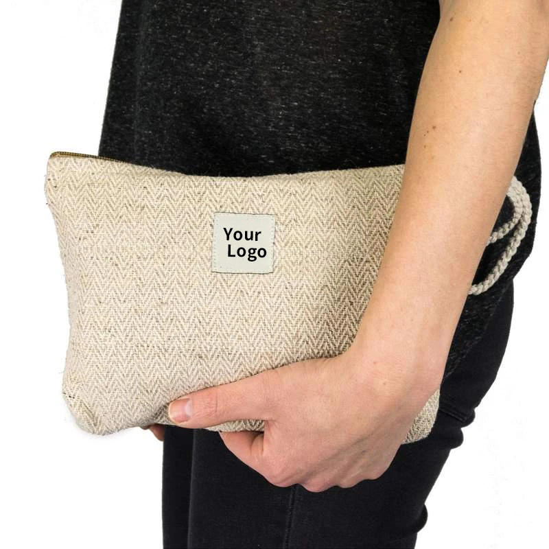 OEM элегантная женская маленькая Органическая льняная пеньковая косметическая сумка для макияжа