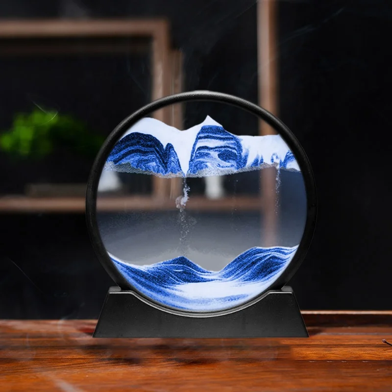 Creative Light Luxury Glass Material 3d Landscape Sand Painting Round Sandglasses Craft Hourglass For Gift Sand Clock Decoration