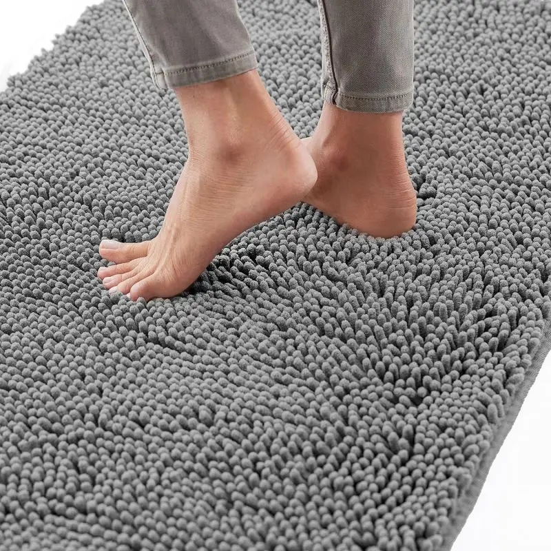 Thick Soft Absorbent Chenille, Rubber Backing Quick Dry Microfiber Mats, Machine Washable Rugs for Shower Floor, Bathroom