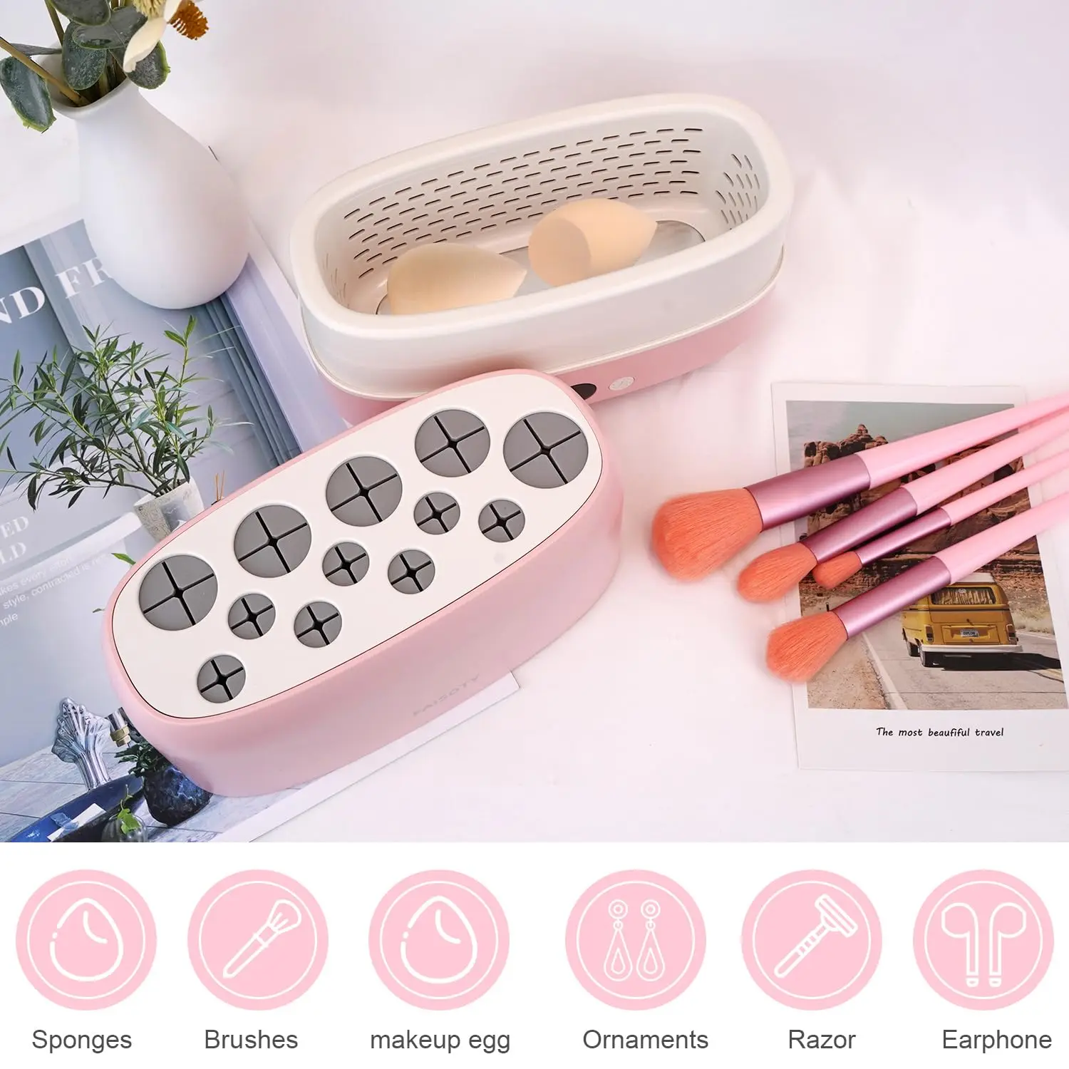 Upgraded Makeup Brushes Dryer, Electric Cosmetic Automatic Brush Drying Machine, No Harmful for Bristles with Thermo-Control, 12