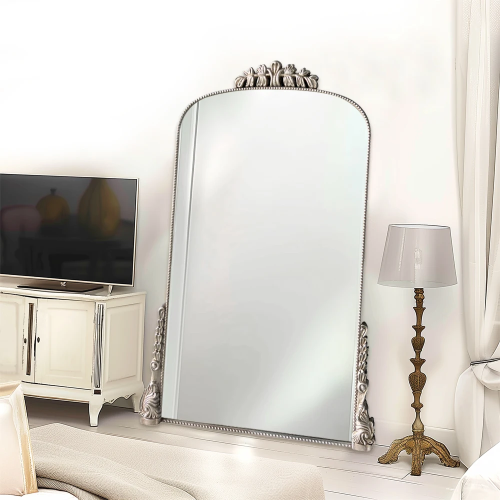 Luxury Vintage Carved Resin Flower European Style Gold Antique Mirror Large Espejos Wall Floor Mirror