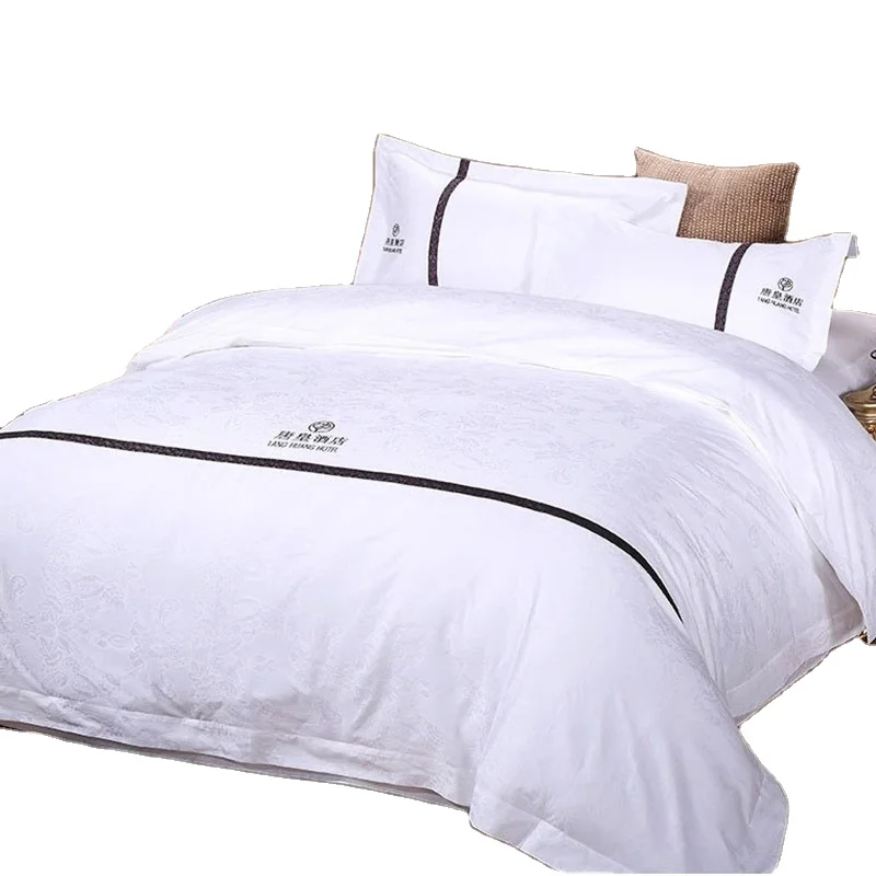 Hotel Linen 100% Cotton Jacquard Design Bed Sheet Duvet Cover White Hotel Bedding Set
