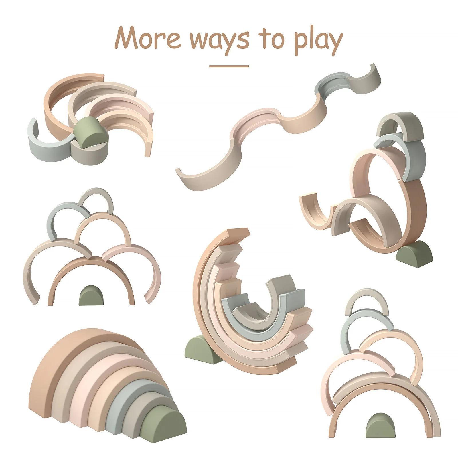 Hot Sale 7 Layers Rainbow Brown BPA Free Food Grade Silicone Blocks Baby Chew Teething Kid Learning Rainbow Stacking Toys