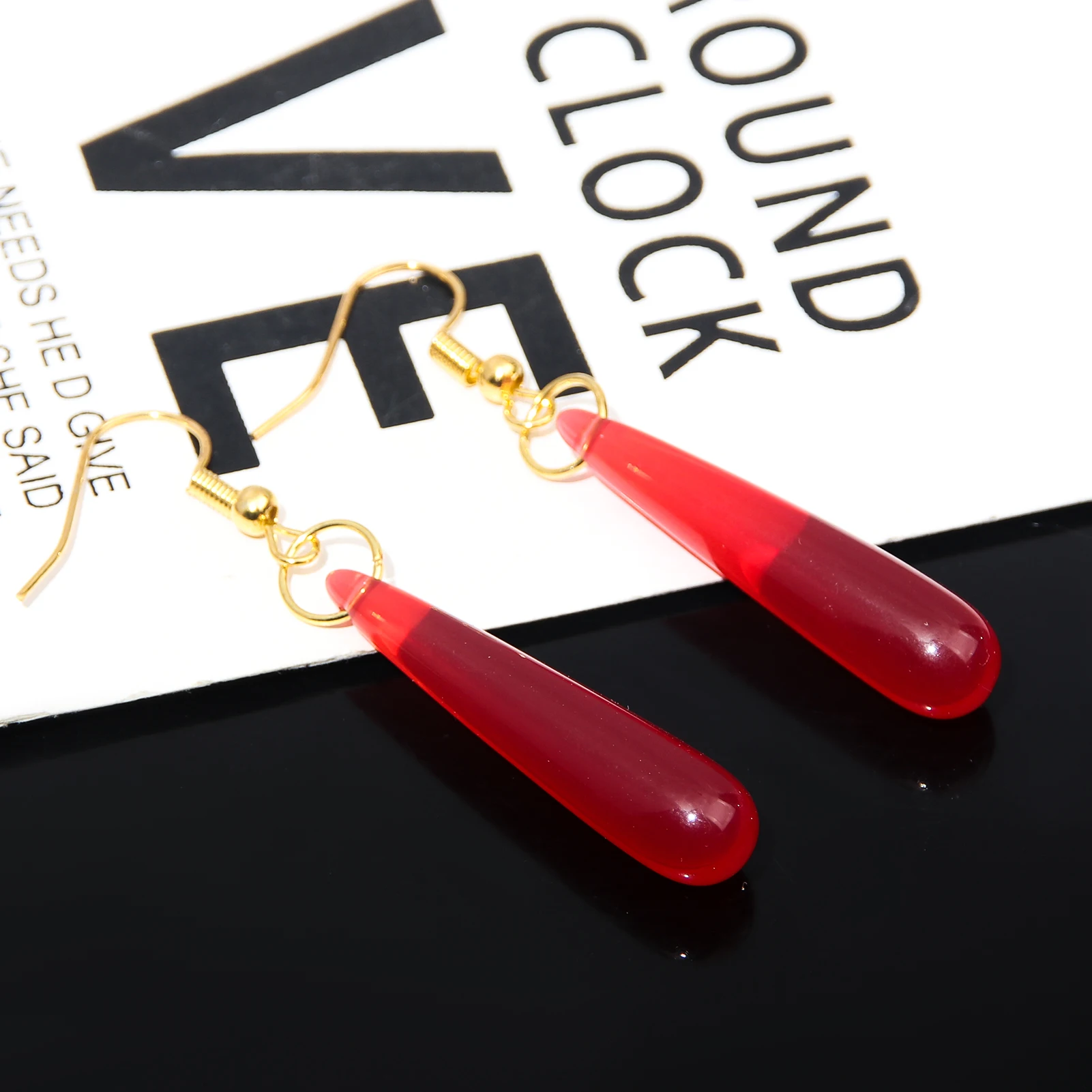 Anime Frieren at the Funeral Red Water Drop Earring Ear Clips For Women Men Cosplay Jewelry