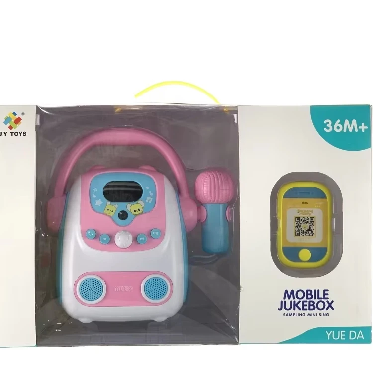 red blue color window boxed carry-on cartoon educational toys simulation mobilephone payment singing machine toy with light