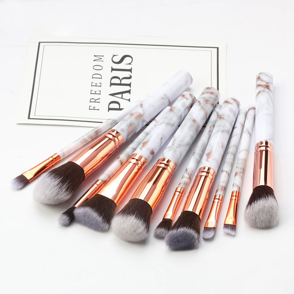 Amazon Hot Sale 10pcs Marble Handle Private Label Cheap Price Makeup Brush Set