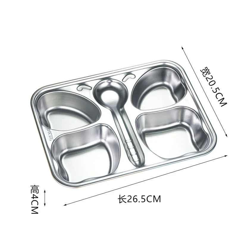 Free Laser Logo 304 Stainless Steel Cartoon Divided Dinner Plate Various Shapes Student School Lunch Divided Food Dinner Tray