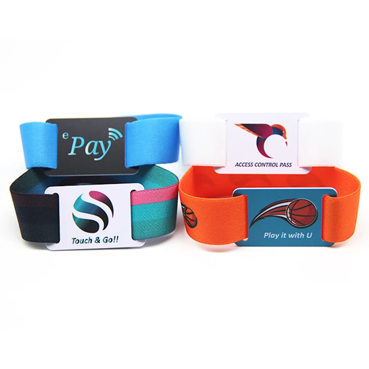 New style Elastic Band NFC mini card with full color dye-sublimation printing RFID stretch wristband with NFC213 chip