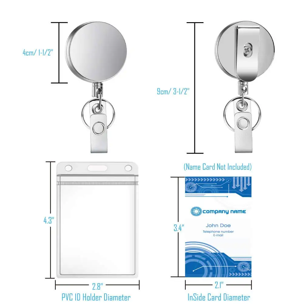 4CM Heavy Duty Id Card Holder Clip Alloy Retractable Badge Reel Pull Key Name Badge Holders