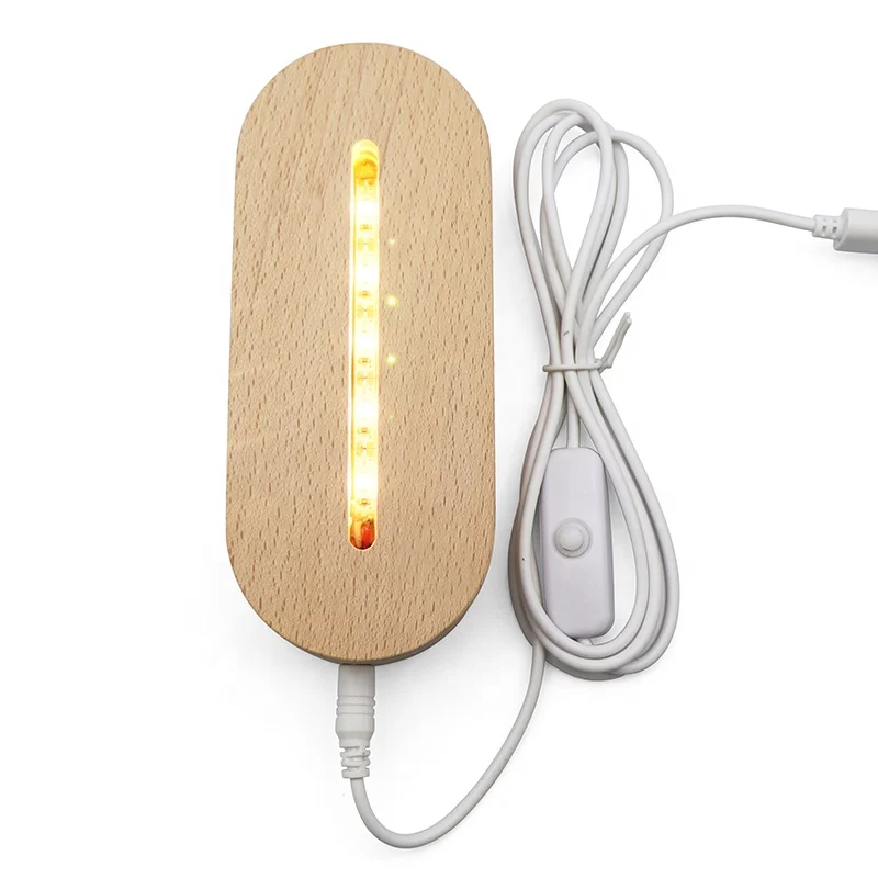 Low Price Beech Acrylic Oval LED Wood Base