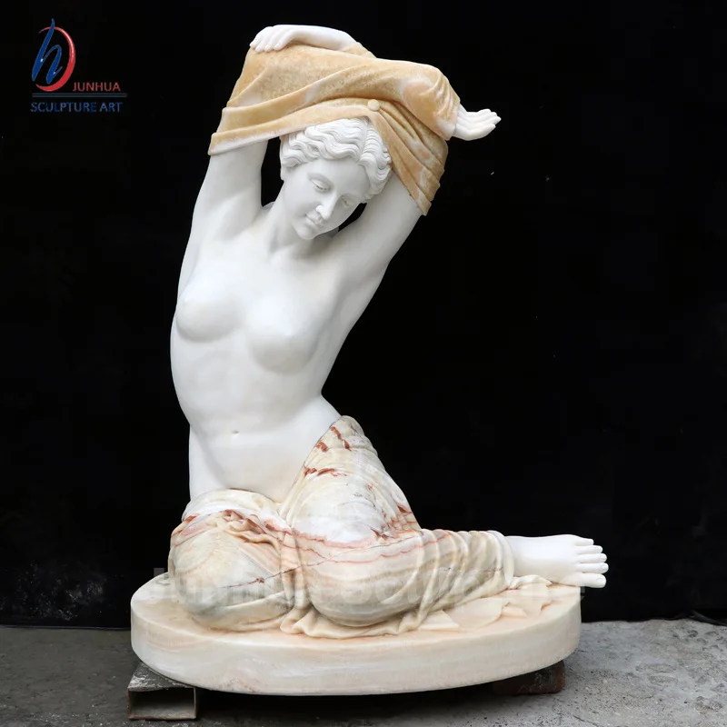 Natural Stone Female Statue Occidental Lady Girl Marble Sculpture With Flower Basket